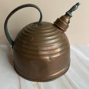 Vintage Rustic Copper Teapot with Beehive Design and Bird Finial